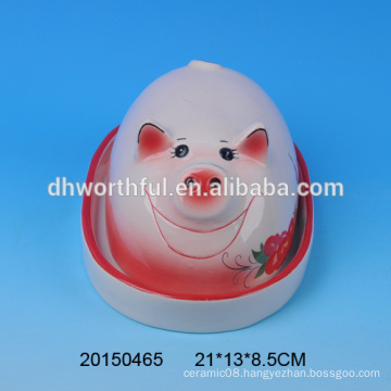 Decorative ceramic animal butter dish with pig shaped lid